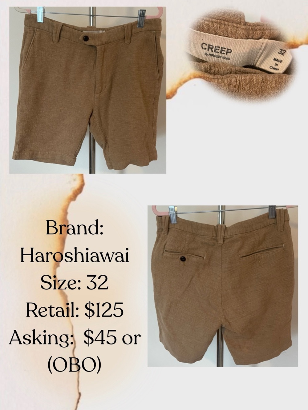 Men's Casual Textured Shorts in Brown - Size 32